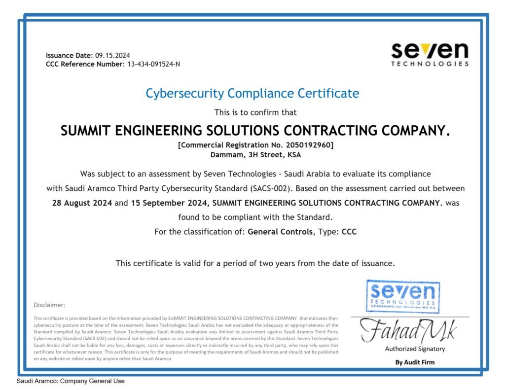 Cybersecurity Compliance Certificate - SESCCO